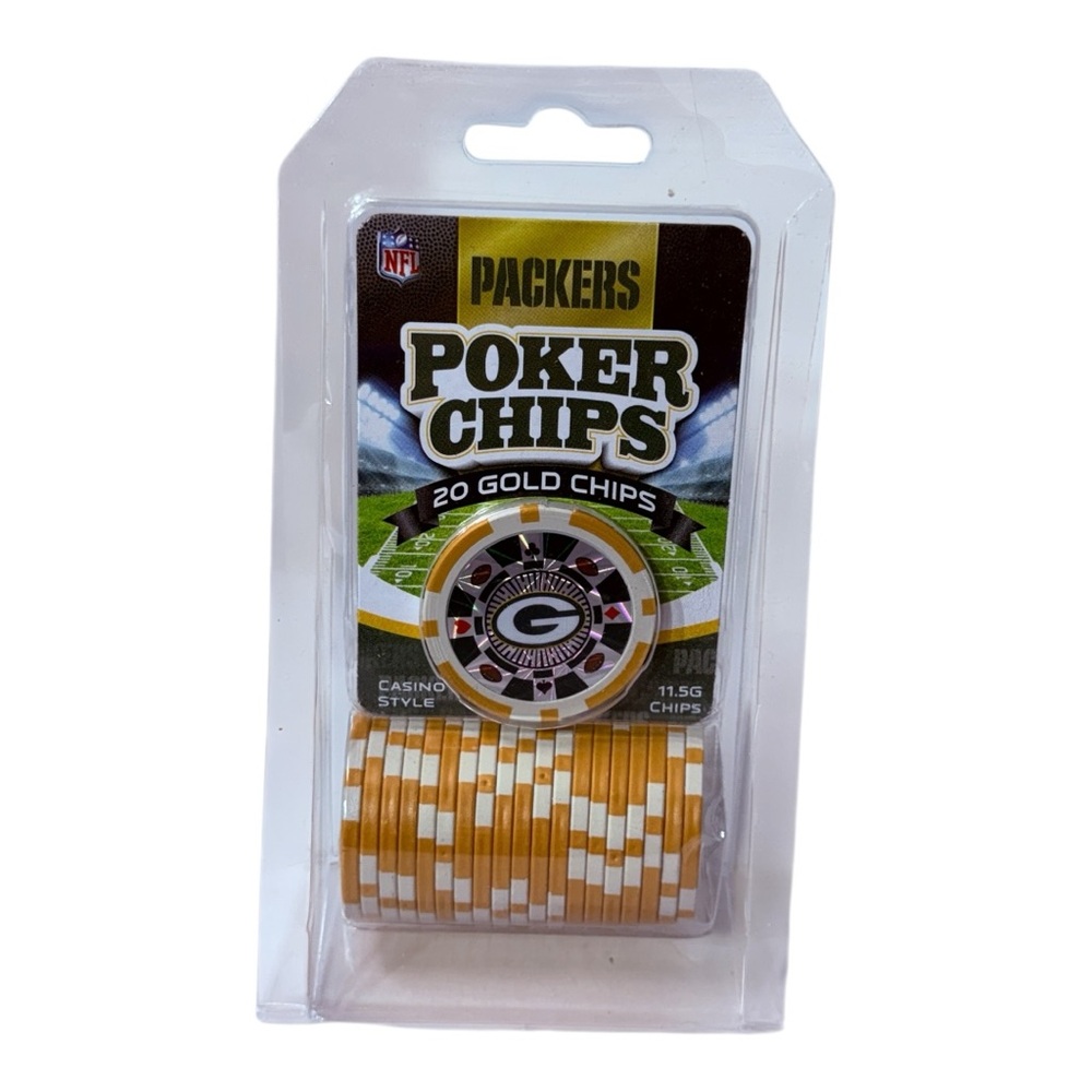 Green Bay Packers Poker Chips Set – 20 Gold Casino Style Chips – NEW